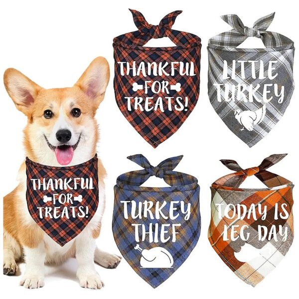 Holiday Outfit for Small Medium Large Dogs with 4 Pack Thanksgiving Bandanas