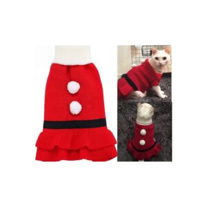 Holiday Pet Winter Clothes Red Turtleneck Sweater Dress for Small Dogs and Cats