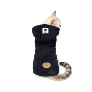 Hooded Winter Pet Coat Black L for Small Dog Cat Puppy Walking Outdoor in Cold Weather