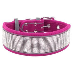 Hot Pink Rhinestone Dog Collar Large Medium Small Dogs Adjustable Suede Soft