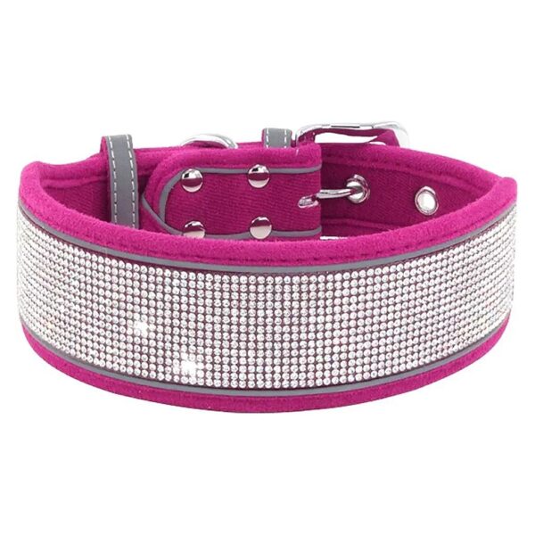 Hot Pink Rhinestone Dog Collar Large Medium Small Dogs Adjustable Suede Soft