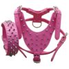 Hot Pink Studs PU Leather Dog Collars and Harnesses for Dogs