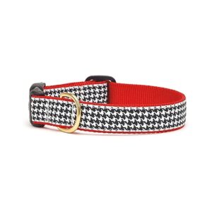 Houndstooth Pattern Dog Collar with Black Ribbons and Brass Buckle Medium Size