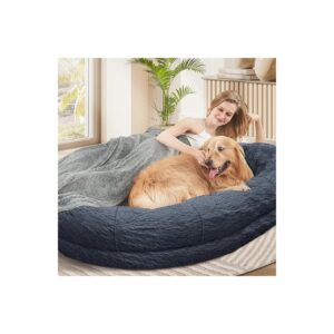 Huge Memory Foam Dog Bed for Humans and Large Pets with Soft, Machine Washable Blanket