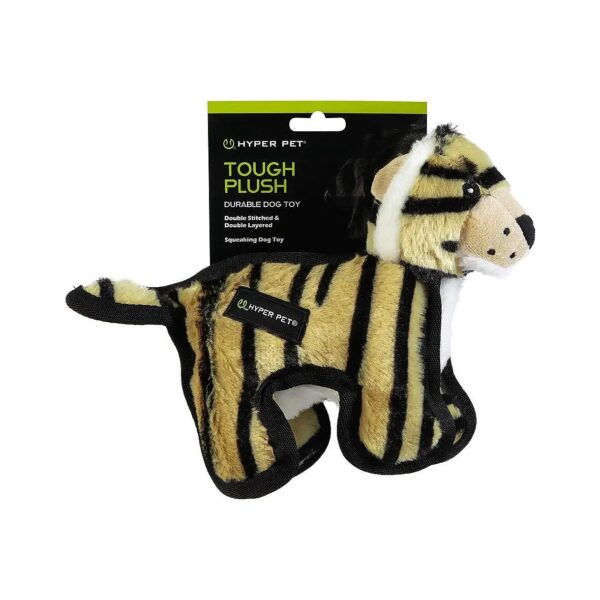 Hyper Durable Plush Tiger Dog Toy with Two Squeakers and Sealed Edges for Extra Toughness