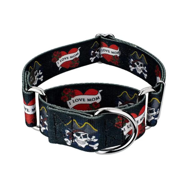 I Love Mom Dog Collar with Hearts Design and Adjustable Neck