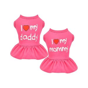 I Love My Mommy Daddy Dog Dresses in Hot Pink for Small Dog Owners