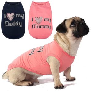 I Love My Mommy Daddy Dog Shirts 2 Pack Marine Blue Pink Medium Size Sleeveless