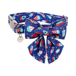 Ice Cream Blue Cotton Summer Dog Collar with Sailor Bow Tie for Small Medium Large Dogs