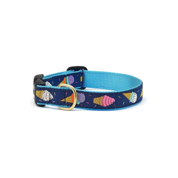 Ice Cream Pattern Small Dog Collar with Narrow Width and Brass Snap