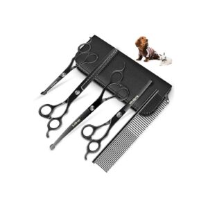 In-1 Dog Grooming Scissors Set with Curved Scissors, Thinning Shears, and More