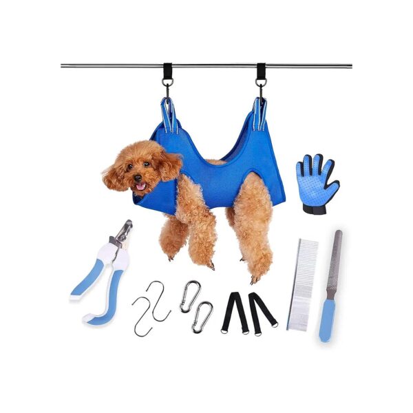 In-One Dog Grooming Kit with Hammock, Gloves, and Carabiners for Nail Clipping