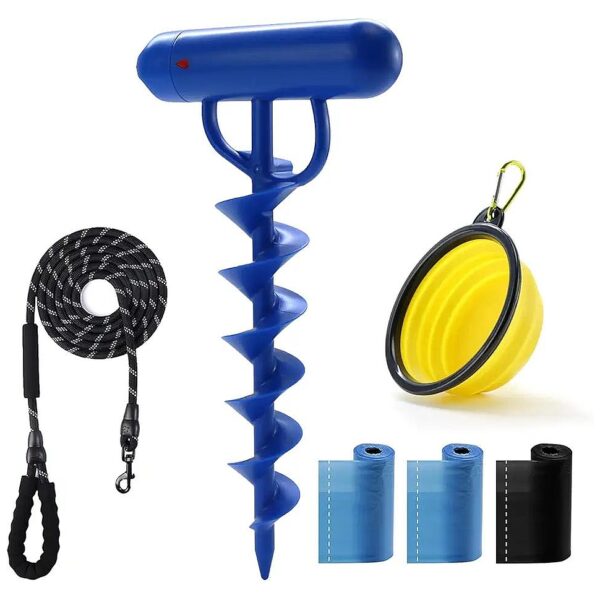 In-One Dog Outdoor Accessories with Anchor, Leash, and Waste Bags