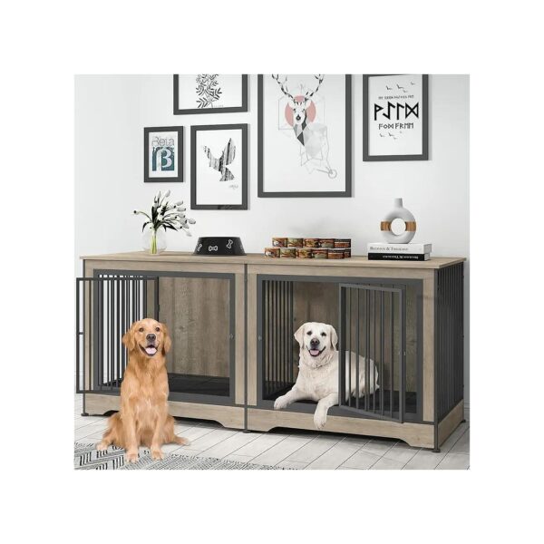 Inch Double Dog Crate Furniture for Two Large Dogs with Trays and Divider