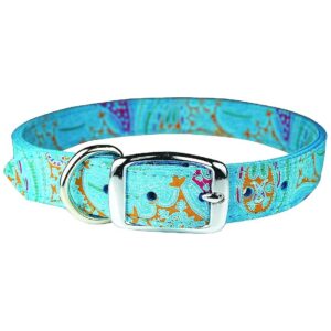 Inch Leather Dog Collar with Vibrant Paisley Pattern Turquoise