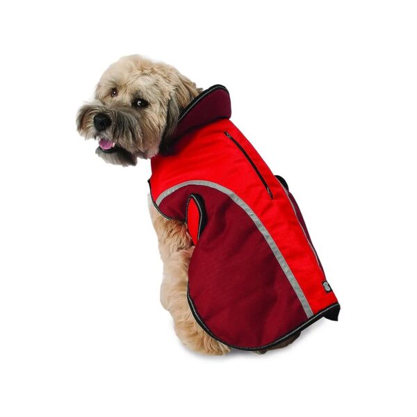 Inch Long Waterproof Dog Coat with Two-Way Zipper Opening for Dog Harness Red