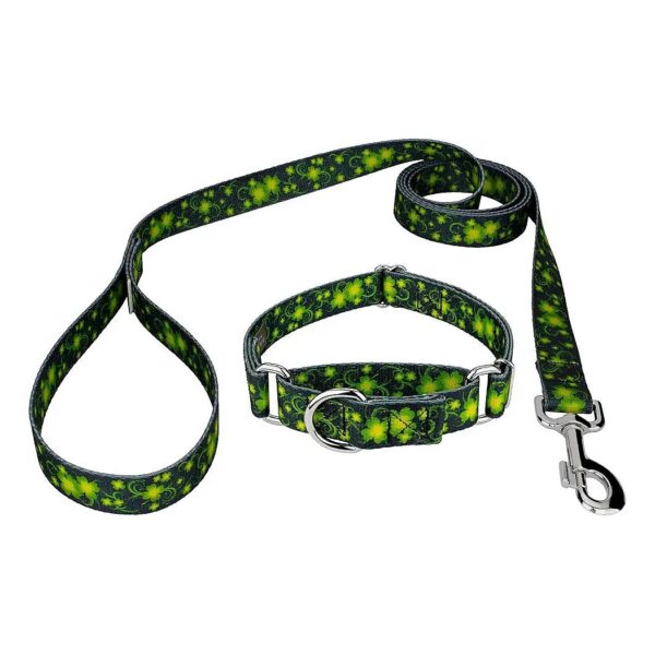 Inch Martingale Dog Collar and Leash Set with Irish Clovers Pattern