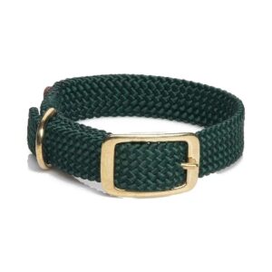 Inch Wide Adjustable Double Braid Dog Collar in Hunter Green Finish