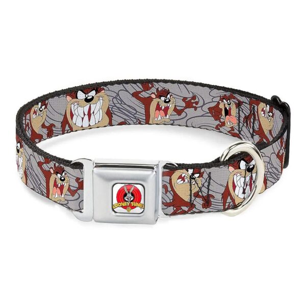 Inch Wide Dog Collar with Buckle Seatbelt and Gray Swirl Tasmanian Devil Expression