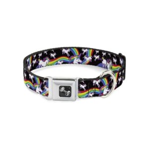 Inch Wide Steel Buckle Dog Collar with Unicorns Rainbow Swirl Pattern and Small Size