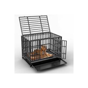 Indestructible 48 Inch Metal Dog Crate for Large High Anxiety Dogs with Wheels and Lock