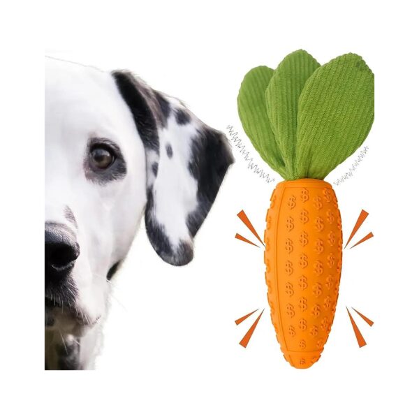 Indestructible Natural Rubber Carrot Squeaky Dog Toys for Small Medium Large Dogs Orange