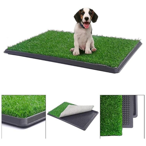 Indoor Dog Potty Training Mat with Artificial Grass and Grate