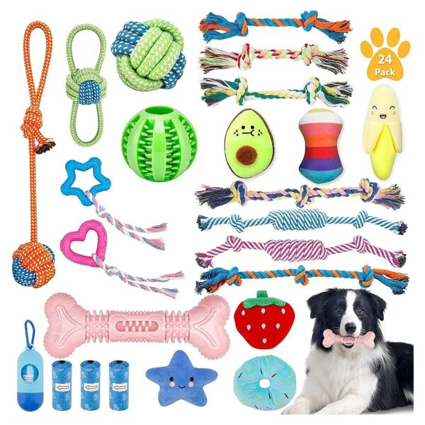 Indoor Dog Toys, Teething Toys for Stress Relief, Gum Massage and Healthy Chewing