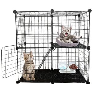 Indoor Metal Cat Cage with 2 Doors and Detachable Ramp for Large Exercise Space