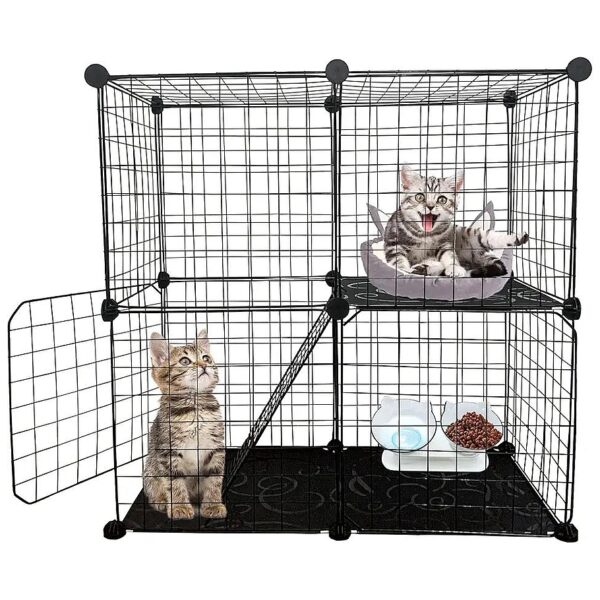 Indoor Metal Cat Cage with 2 Doors and Detachable Ramp for Large Exercise Space