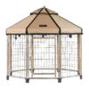 Indoor Outdoor Metal Pet Kennel Gazebo for Medium Large Dogs Up to 40 Lbs