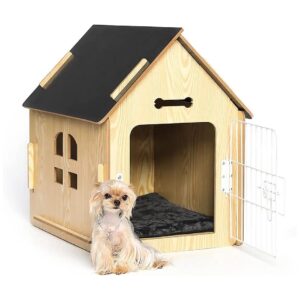 Indoor Wooden Cozy Dog House for Small Dogs or Cats with Air Vents and Elevated Floor