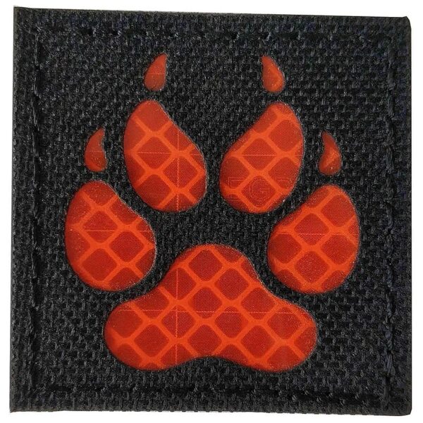 Infrared Reflective Tactical Dog Paw Embroidered Patch Black-Red 2x2 Inch