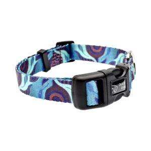 Inspired Dog Collar with Aqua Flora Print and Snap Closure