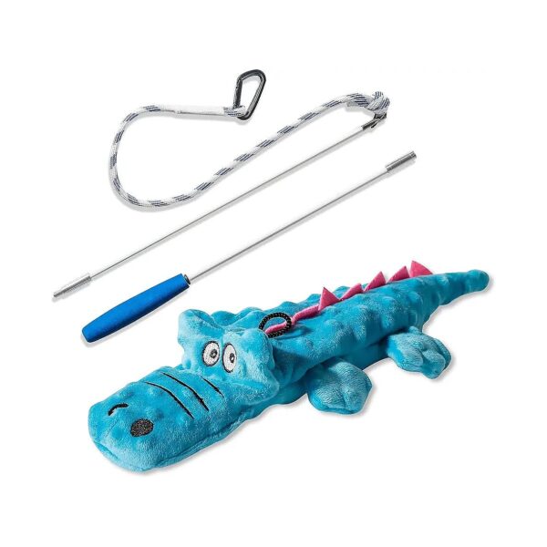 Interactive Plush Alligator Dog Toy with Long, Flexibility Wand for Fun and Fitness