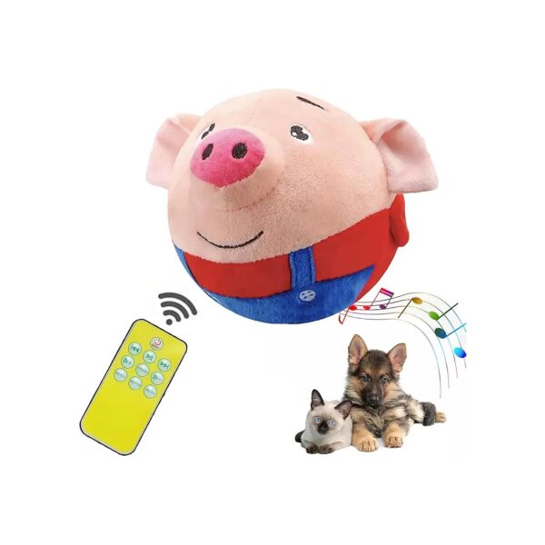 Interactive Plush Pig Dog Toy with Squeaky Sound and Bouncing Ball for Small Dogs Pets