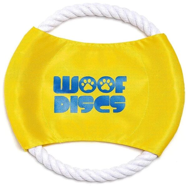 Interactive Yellow Chewing Disc with Aerial Design for Tugging Fun