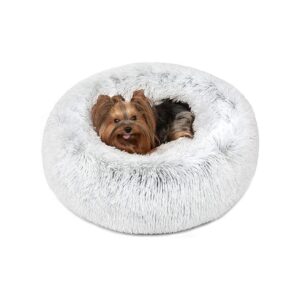 Ivory Faux Fur Pet Bed with Super Cozy Filling and Non-Slip Bottom for Small Dogs