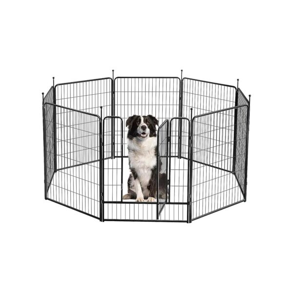 Jet Black Pet Playpen with 8 Panels for Small Medium Large Dogs Indoor Outdoor Use