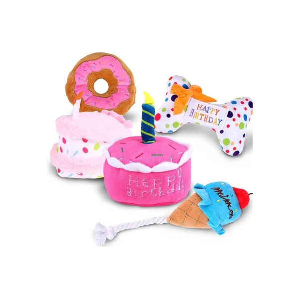 Joyful Dog Birthday Cake Toys Set Soft Plush Squeaky Dog Teething Gift Small Dogs