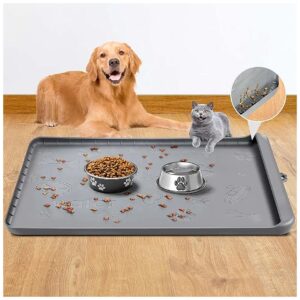 Jumbo Size Dog Bowl Mat with Waterproof Silicone and High Edges for Neat Feeding