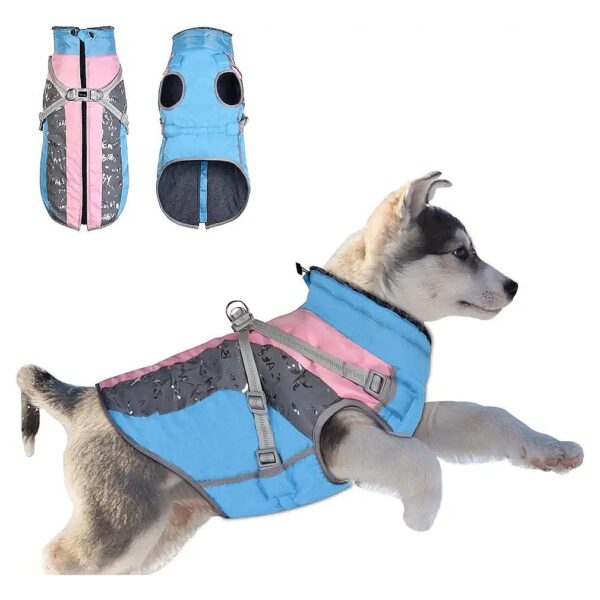 Keep Your Large Dog Warm and Safe with This Reflective Dog Winter Coat XLarge Blue Pink