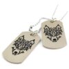 Khaki Military Dog Tags 2Pcs Pendants Beads Chain Necklace Black Wolf Head