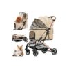 Khaki Pet Stroller for Small to Medium Dogs with One-Click Folding and PU Wheels