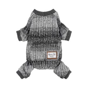 Knitted Dog Pajamas for Small Dogs in Dark Heather Grey XXL Size with Feet and Pocket