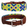 Knitted Leather Pet Collar with Chromed Buckle Blue Large for Colorful Canines