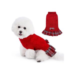 Knitted Pet Dress with Cute Bow Tie for Small Dogs like Chihuahuas and Yorkies