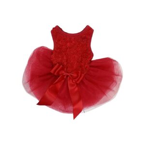 L Size Red Dog Wedding Rosettes Christmas Dress for Small Puppy