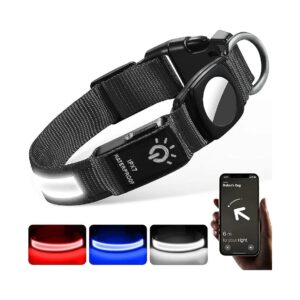 LED Air Tag Dog Collar for Medium Dogs with Integrated AirTag Holder