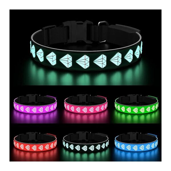 LED Dog Collar with 3D Diamond Pattern and 15 Color Changing Modes for Black Dogs